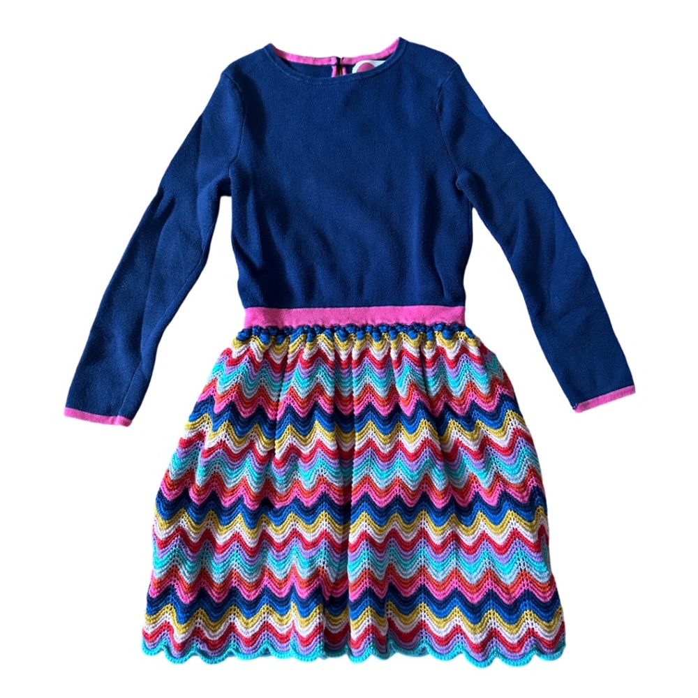 Mini Boden Blue and Multicolor Zigzag Dress